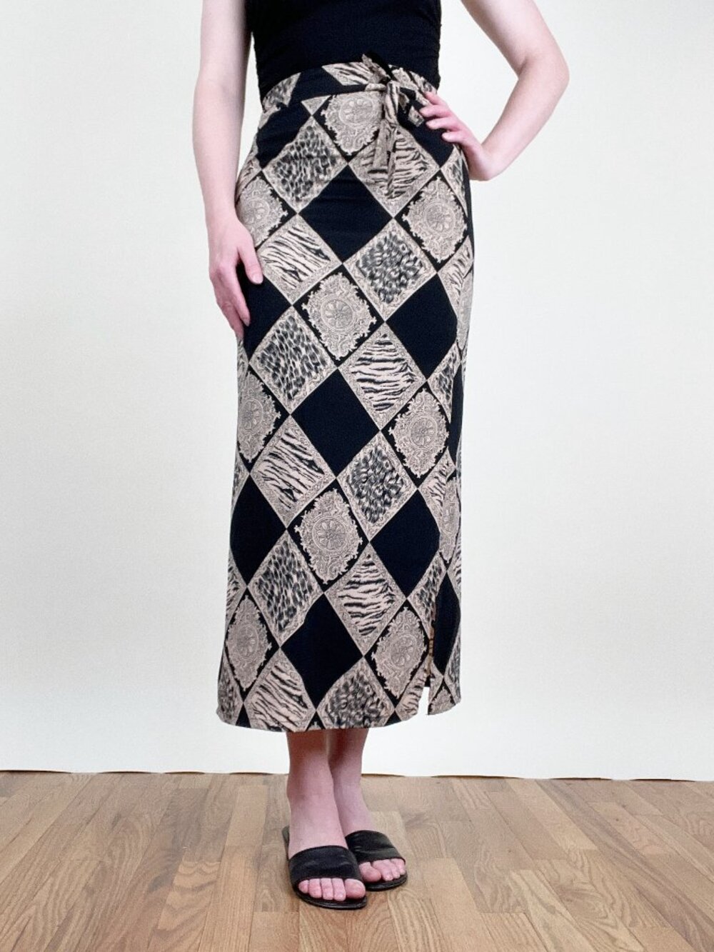 Vintage 90s Midi Maxi Skirt Column Romantic Whimsigoth Animal Print Unique 1990s